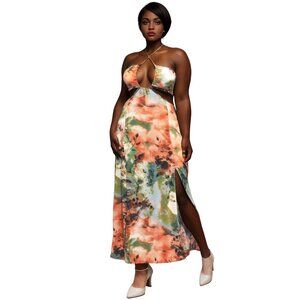 🔥 Plus Size Watercolor Cutout Maxi Dress – Bold & Flowy